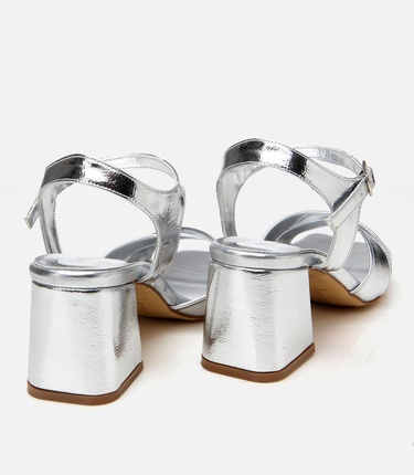  Kadın Lame Abiye Kalın Topuklu Sandalet