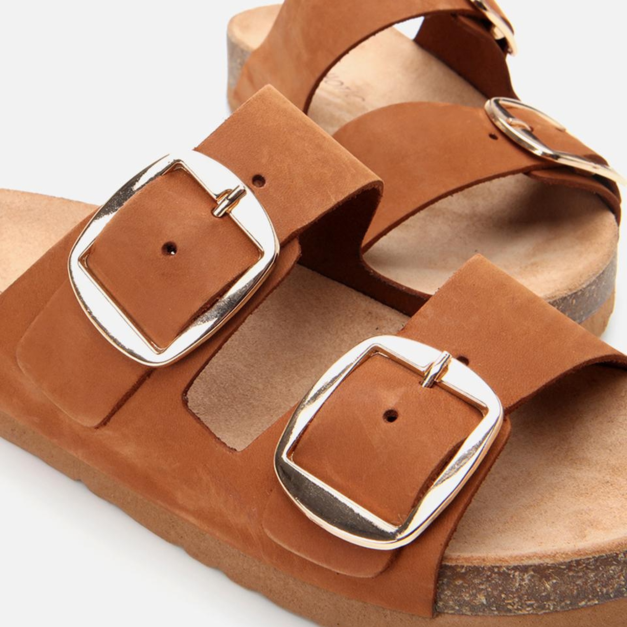 Kadın Nubuk Deri Taba Kemerli Düz Terlik