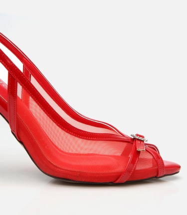  Kadın Kırmızı Transparan Detaylı Topuklu Sandalet