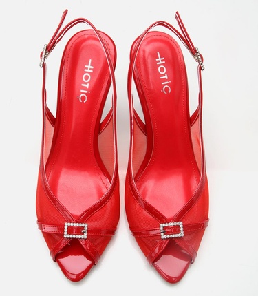  Kadın Kırmızı Transparan Detaylı Topuklu Sandalet
