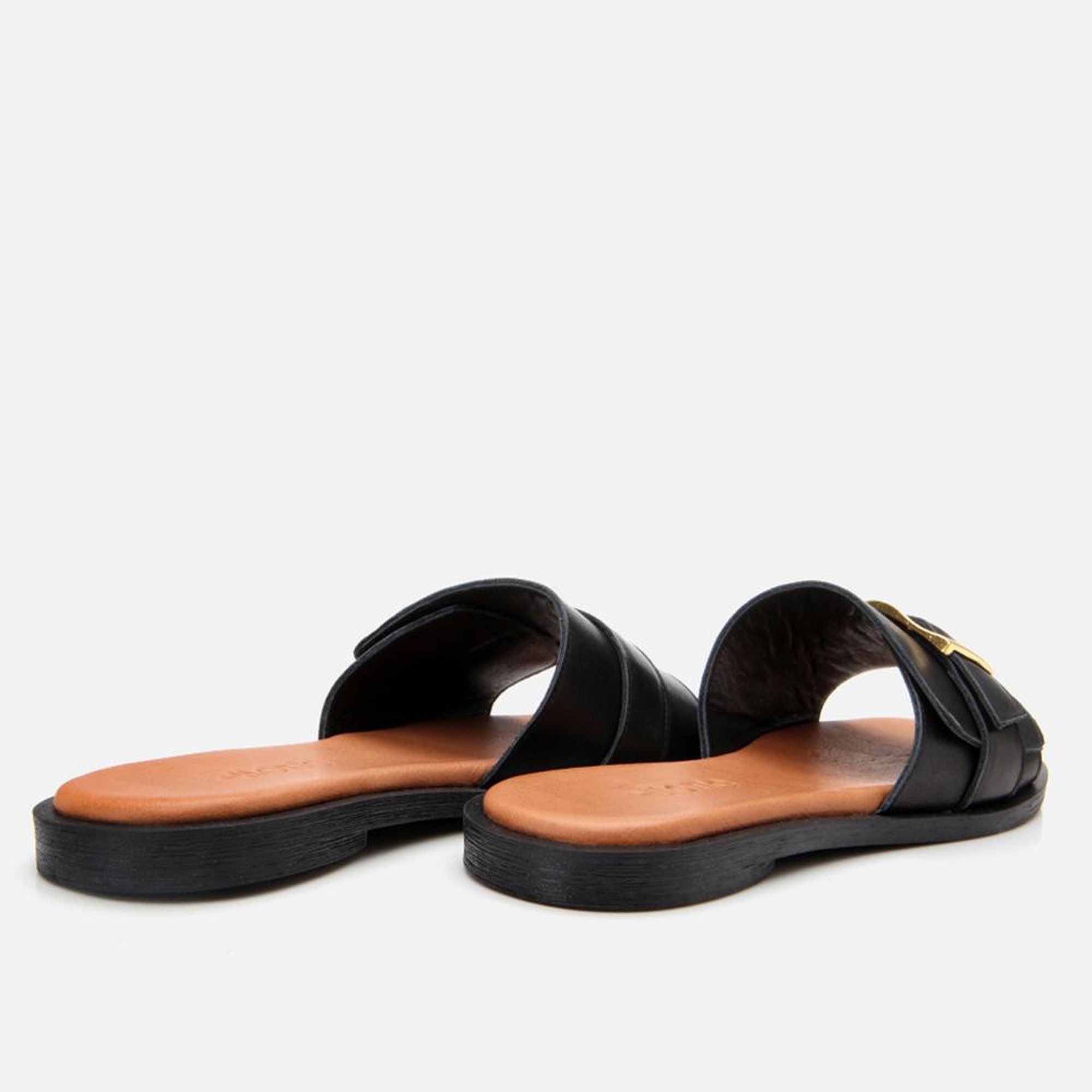 Kadın Deri Siyah Kemer Detaylı Düz Terlik