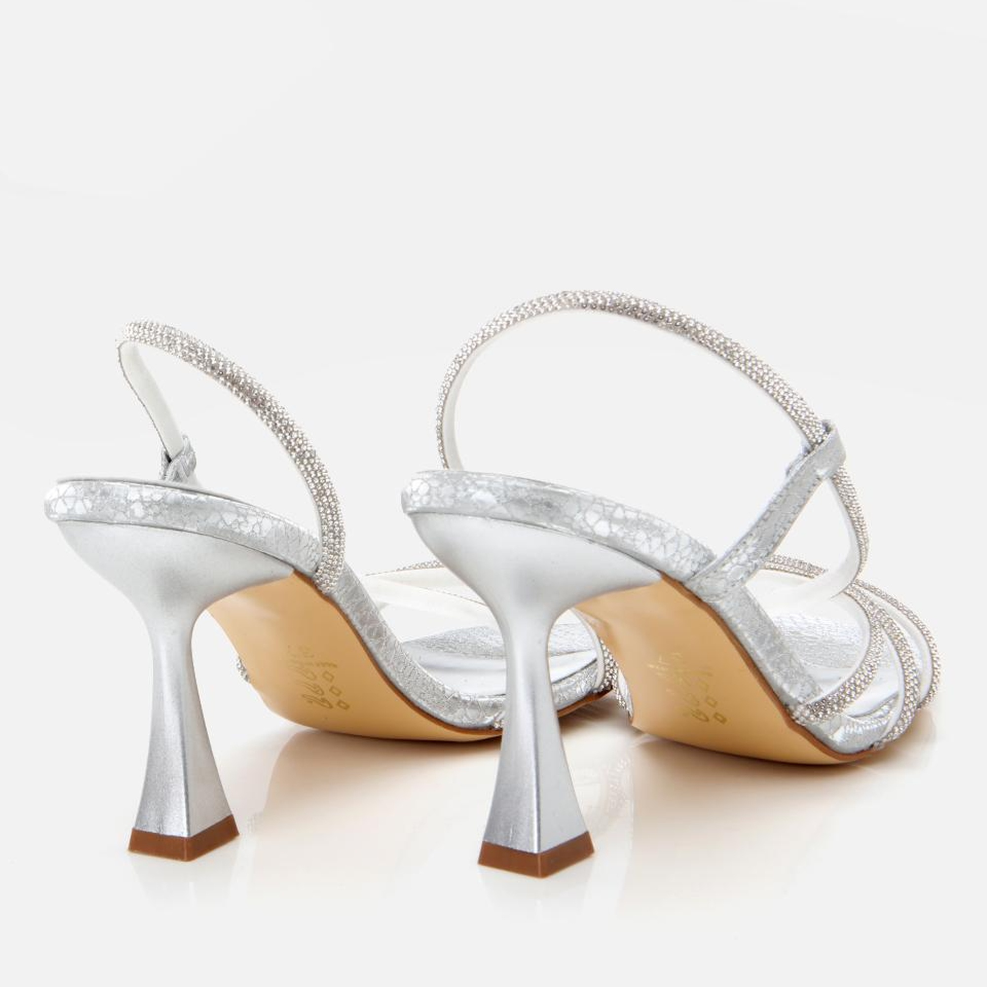 Kadın Lame Yılan Desenli Taşlı Abiye Topuklu Sandalet