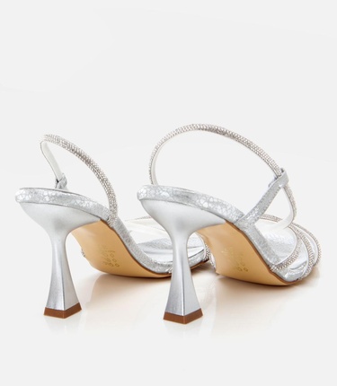  Kadın Lame Yılan Desenli Taşlı Abiye Topuklu Sandalet