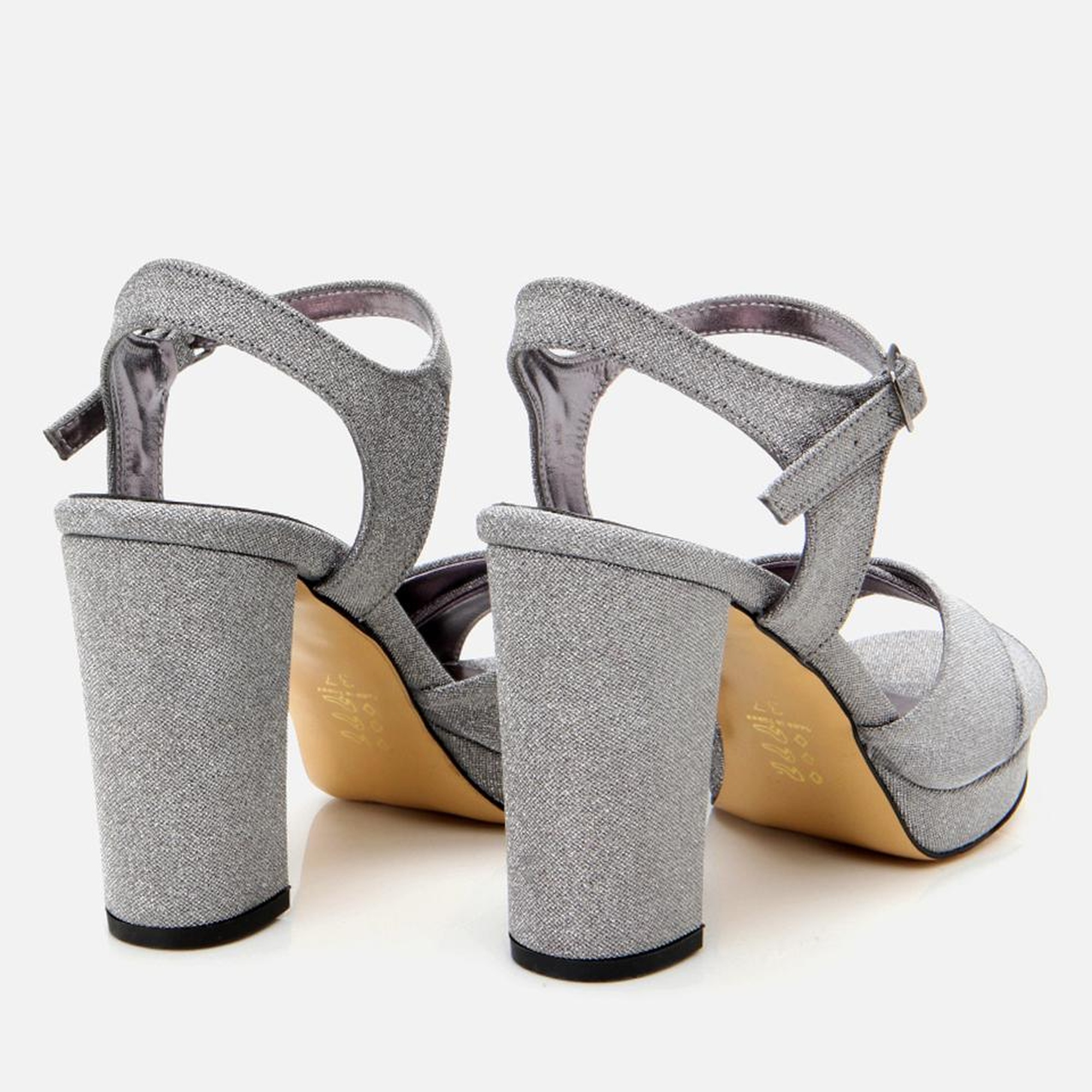 Kadın Platin Simli Abiye Yüksek Topuklu Sandalet