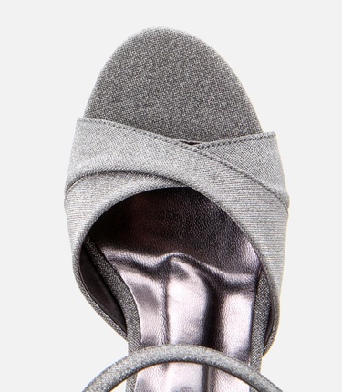  Kadın Platin Simli Abiye Yüksek Topuklu Sandalet