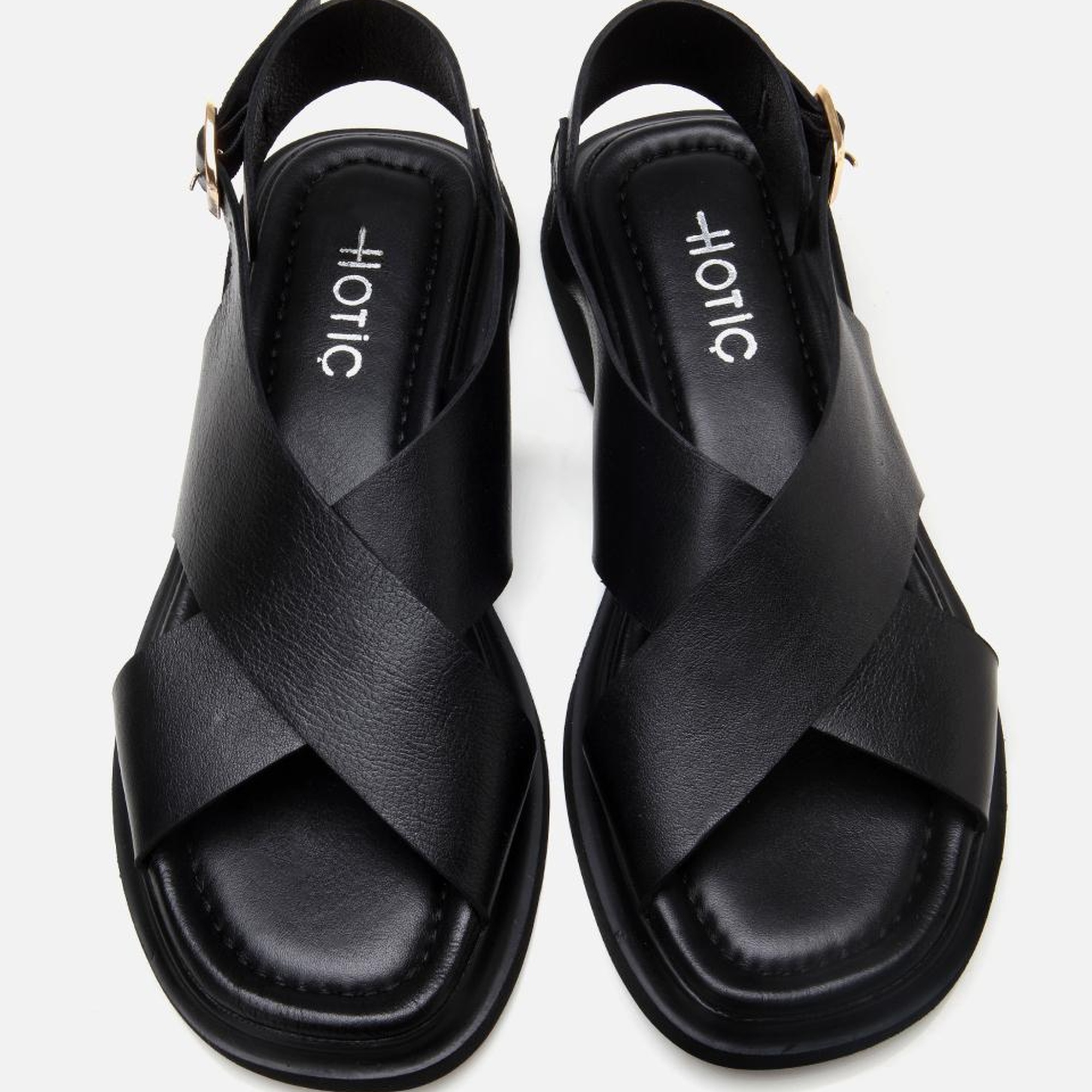 Kadın Deri Siyah Kemerli Düz Sandalet