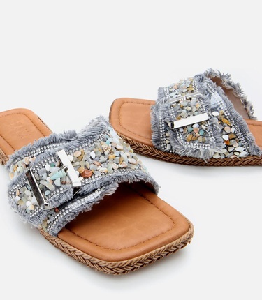  Kadın Gri Yaya Taşlı Terlik