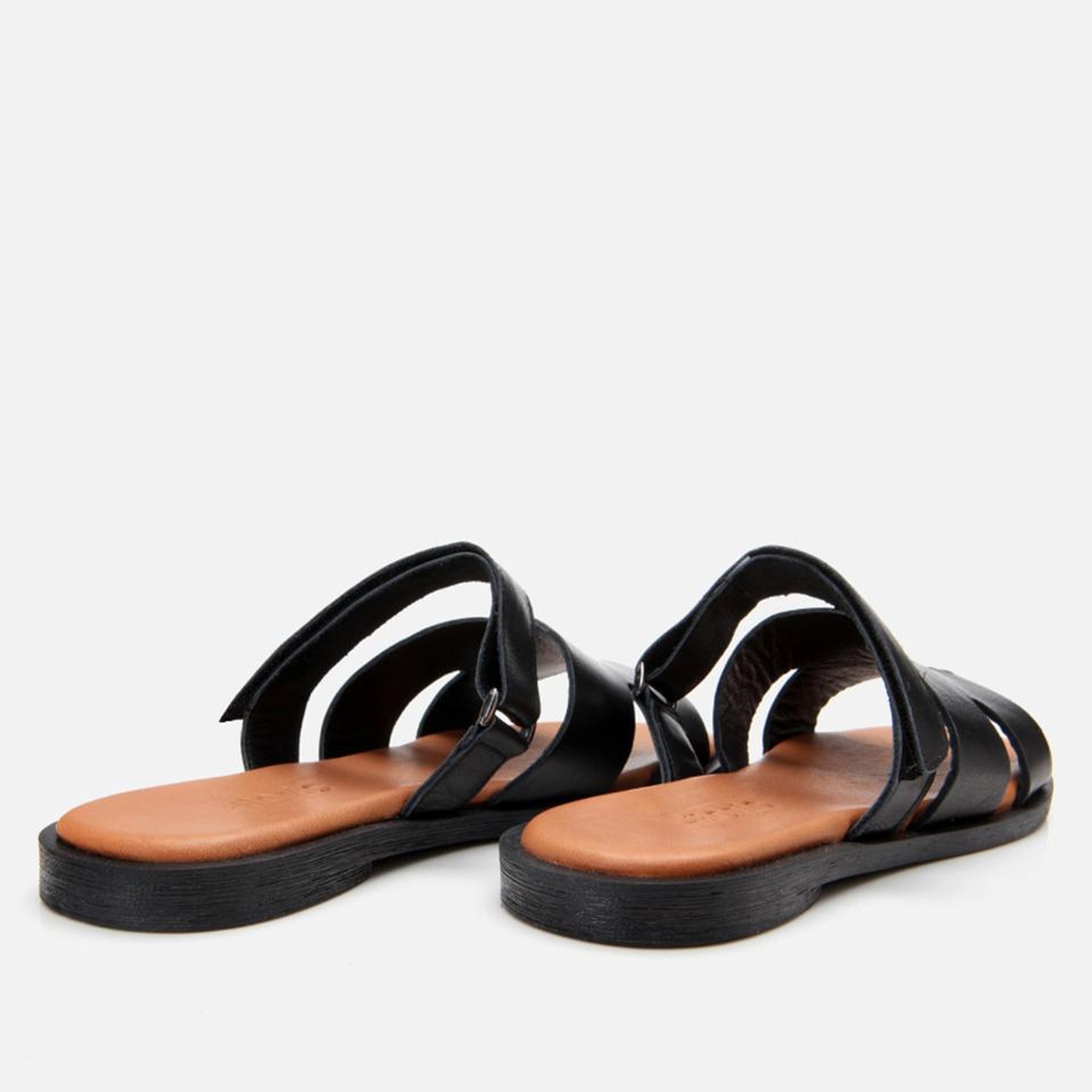 Kadın Deri Siyah Ayarlanabilir Düz Terlik