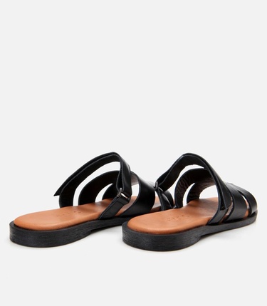  Kadın Deri Siyah Ayarlanabilir Düz Terlik