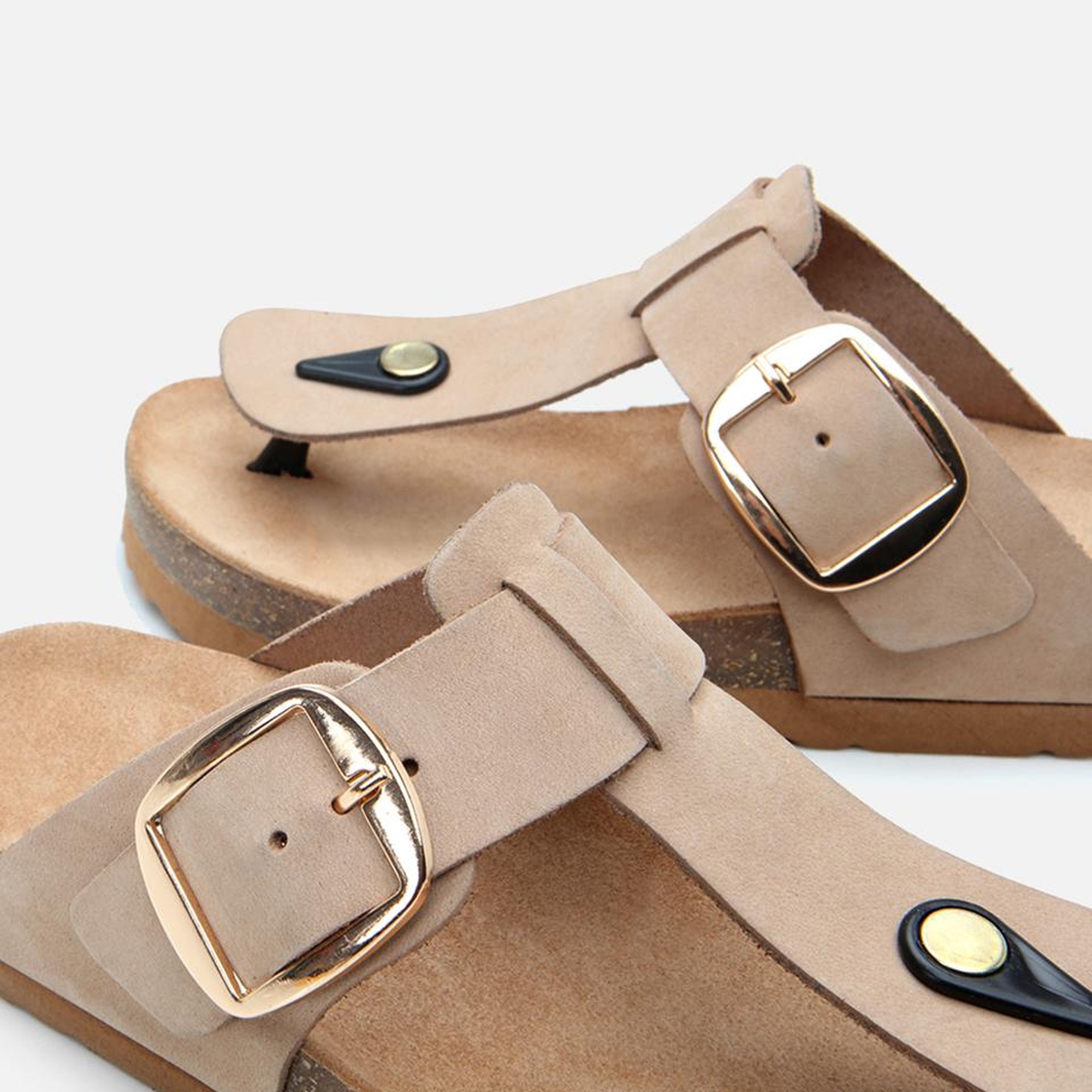 Kadın Nubuk Deri Bej Kemerli Parmak Arası Terlik