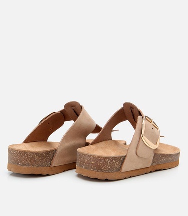  Kadın Nubuk Deri Bej Kemerli Parmak Arası Terlik