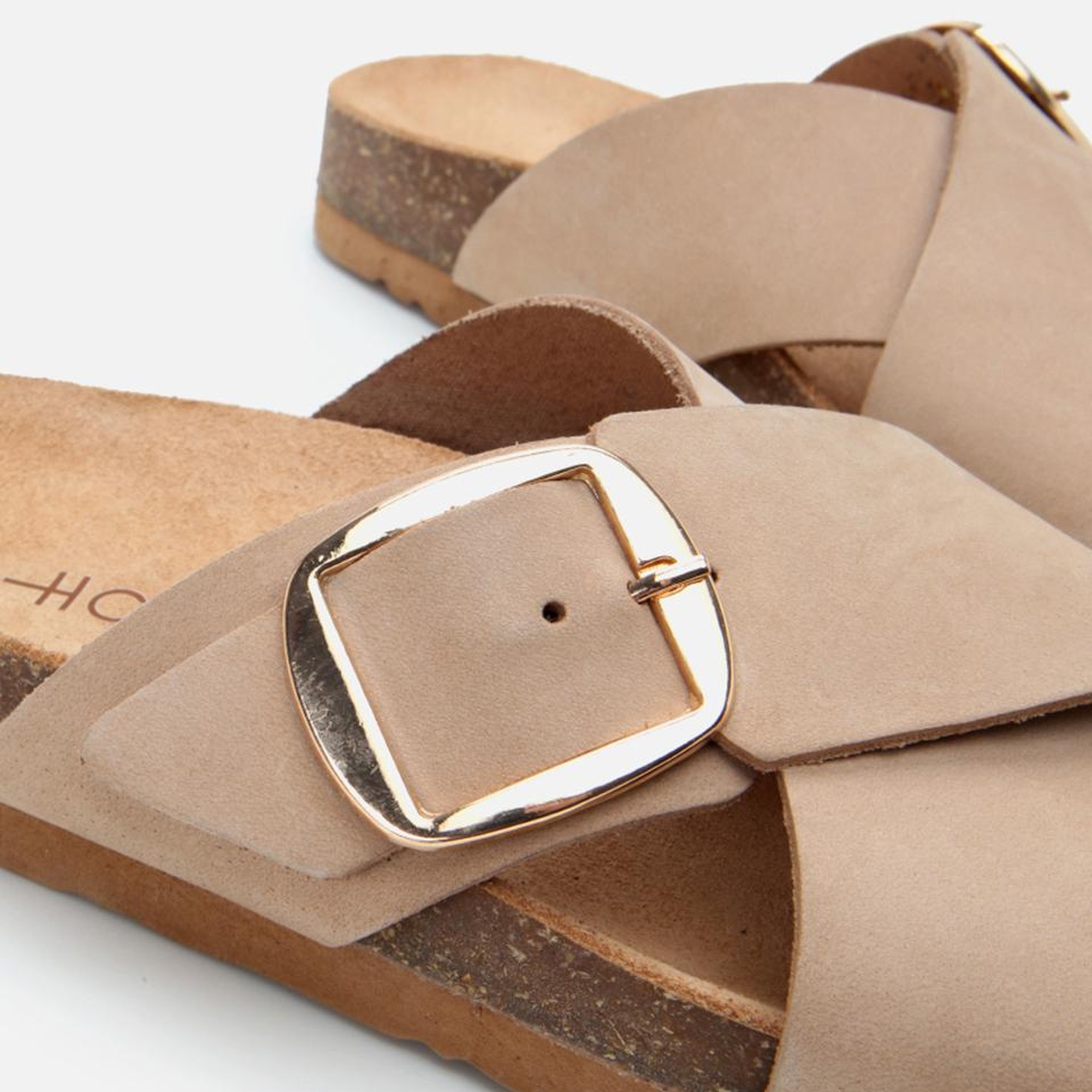 Kadın Nubuk Deri Bej Kemerli Düz Terlik