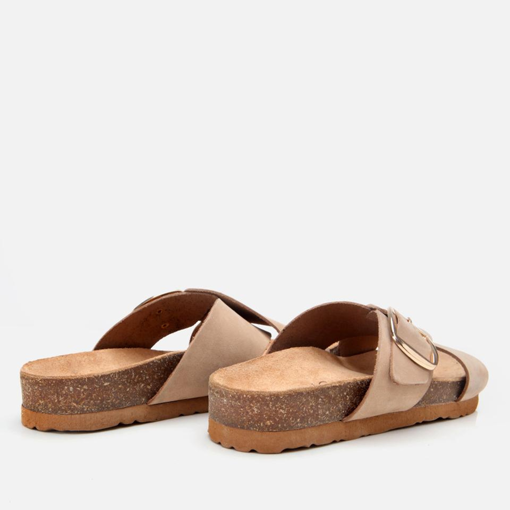 Kadın Nubuk Deri Bej Kemerli Düz Terlik