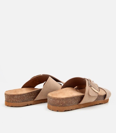  Kadın Nubuk Deri Bej Kemerli Düz Terlik