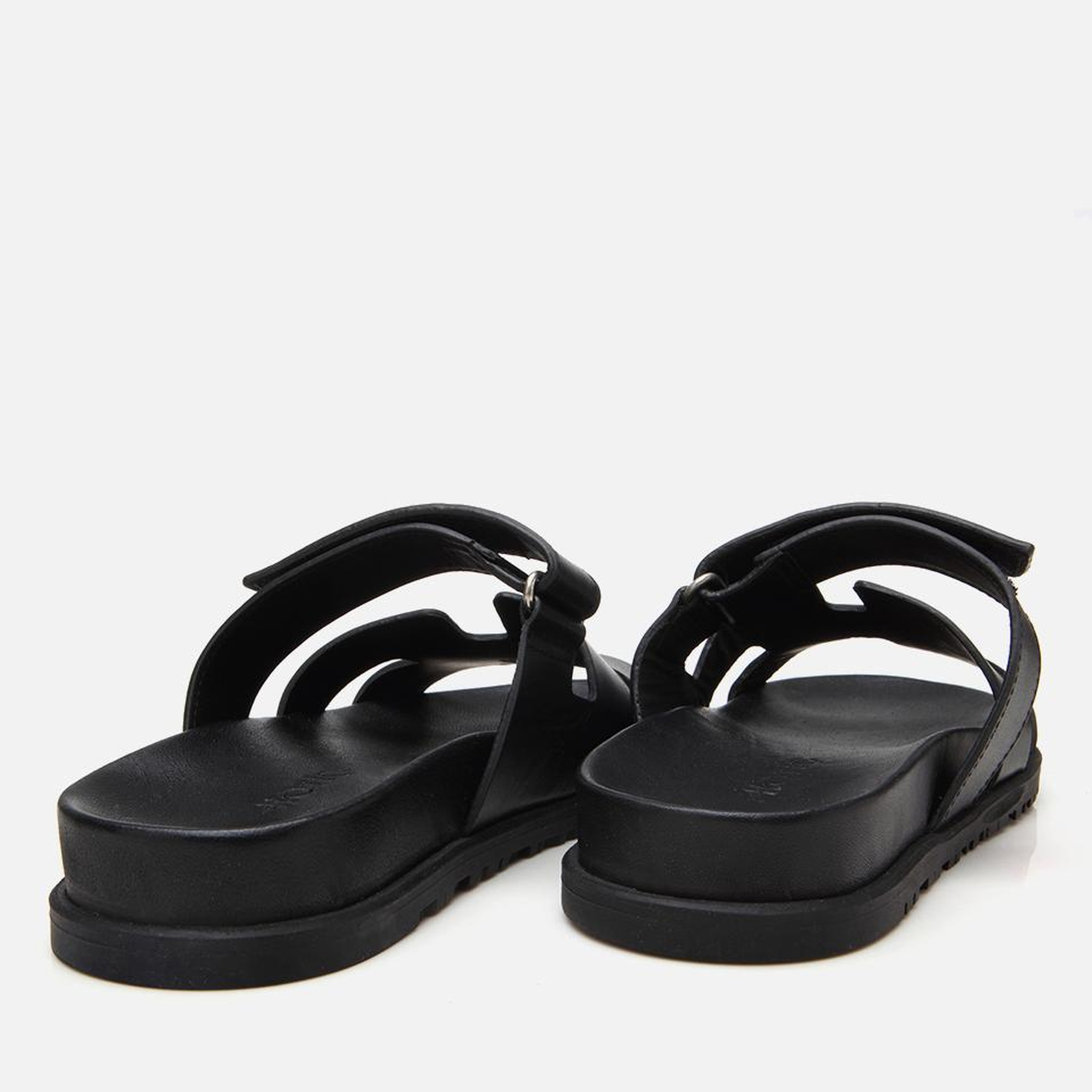 Kadın Deri Siyah Ayarlanabilir Düz Terlik