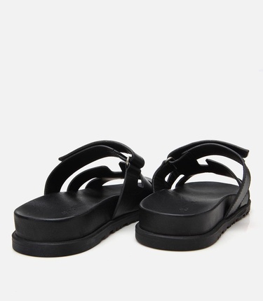  Kadın Deri Siyah Ayarlanabilir Düz Terlik