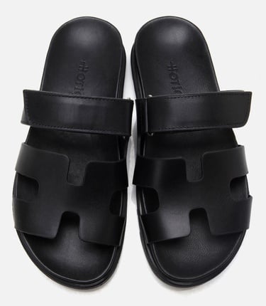  Kadın Deri Siyah Ayarlanabilir Düz Terlik