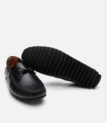  Erkek Deri Siyah Esnek Tabanlı Günlük Loafer