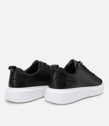  Erkek Deri Siyah Rahat Tabanlı Spor Ayakkabı