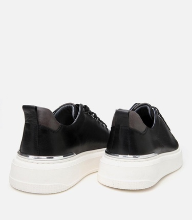  Erkek Deri Siyah Hafif Tabanlı Spor Ayakkabı