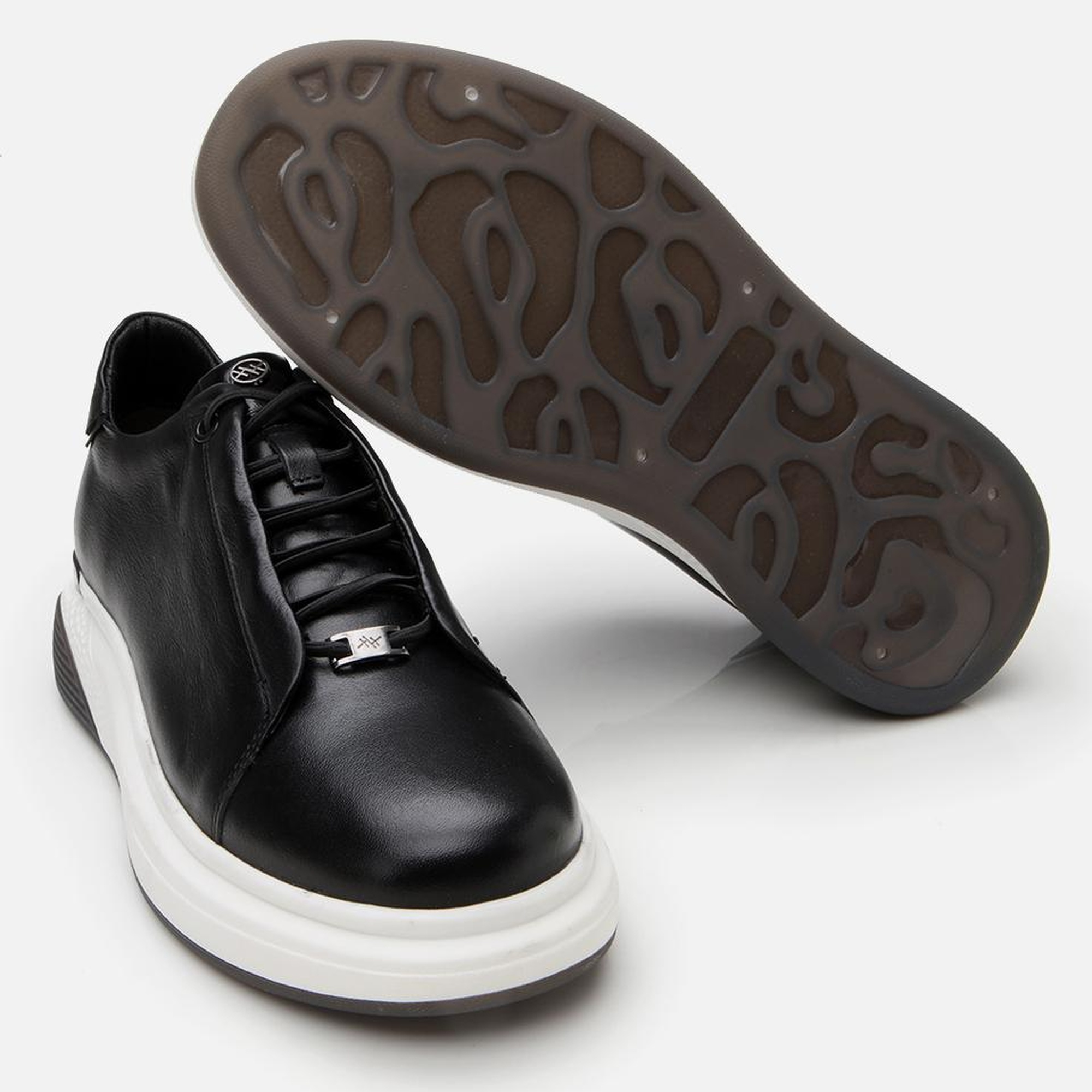 Erkek Deri Siyah Yüksek Tabanlı Spor Ayakkabı