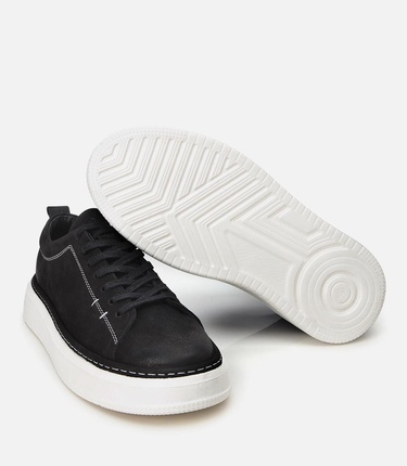  Erkek Nubuk Deri Siyah Hafif Tabanlı Spor Ayakkabı