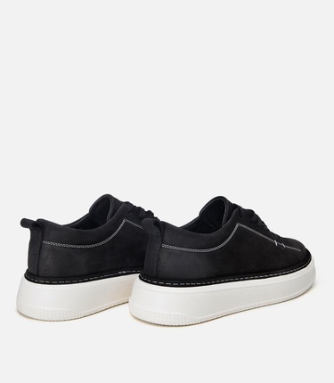  Erkek Nubuk Deri Siyah Hafif Tabanlı Spor Ayakkabı