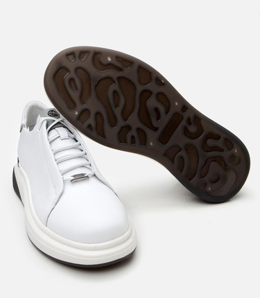  Erkek Deri Beyaz Yüksek Tabanlı Spor Ayakkabı