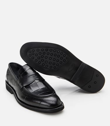  Erkek Deri Siyah Hafif Tabanlı Klasik Loafer