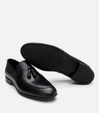  Erkek Deri Siyah Püskül Detaylı Loafer