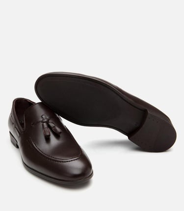  Erkek Deri Kahverengi Püskül Detaylı Loafer