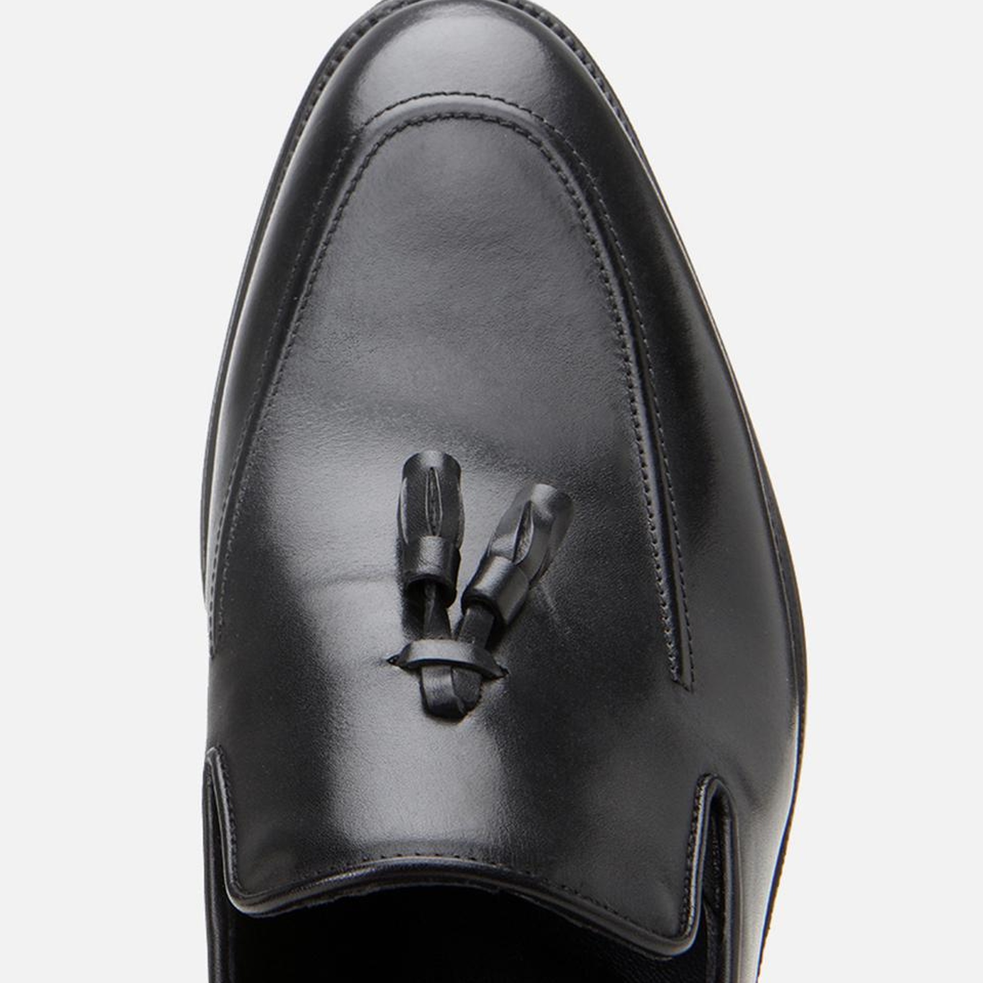 Erkek Deri Siyah Püskül Detaylı Klasik Loafer