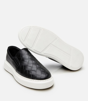  Erkek Deri Siyah Baskılı Günlük Loafer