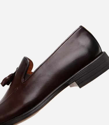  Erkek Deri Kahverengi Püskül Detaylı Klasik Loafer