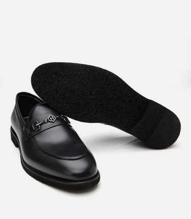  Erkek Deri Siyah Hafif Tabanlı Klasik Loafer