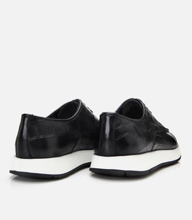  Erkek Deri Siyah Kroko Desenli Günlük Ayakkabı