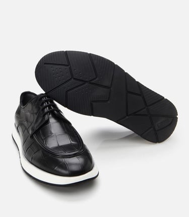  Erkek Deri Siyah Kroko Desenli Günlük Ayakkabı