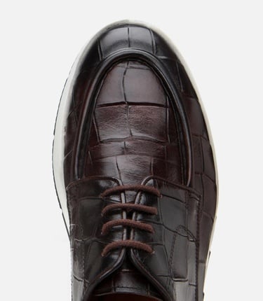  Erkek Deri Kahverengi Kroko Desenli Günlük Ayakkabı