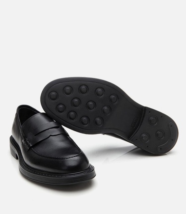  Erkek Deri Siyah Ultra Hafif Tabanlı Klasik Loafer