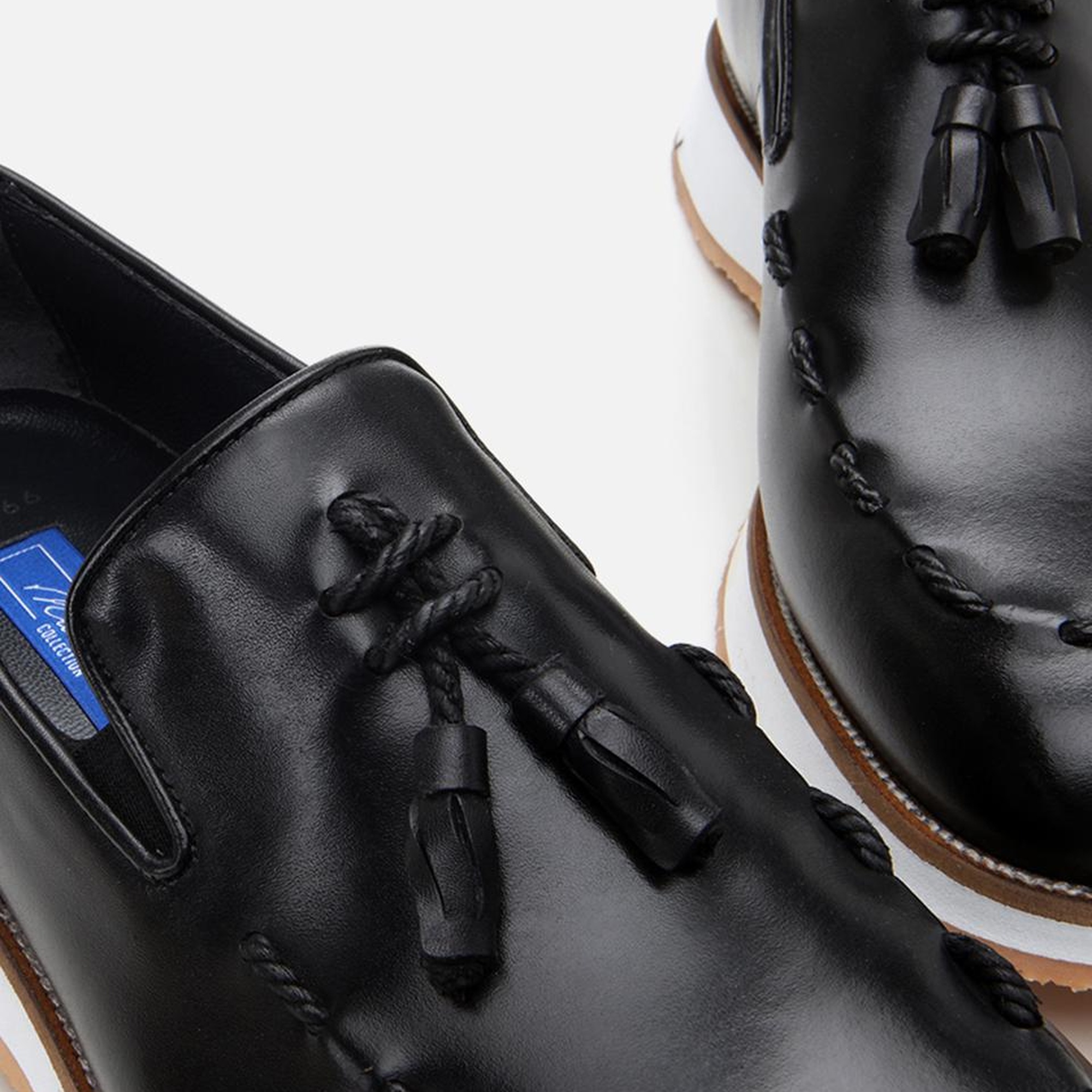 Erkek Deri Siyah Püskül Detaylı Klasik Loafer