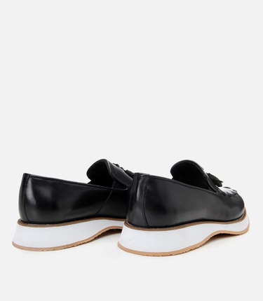  Erkek Deri Siyah Püskül Detaylı Klasik Loafer