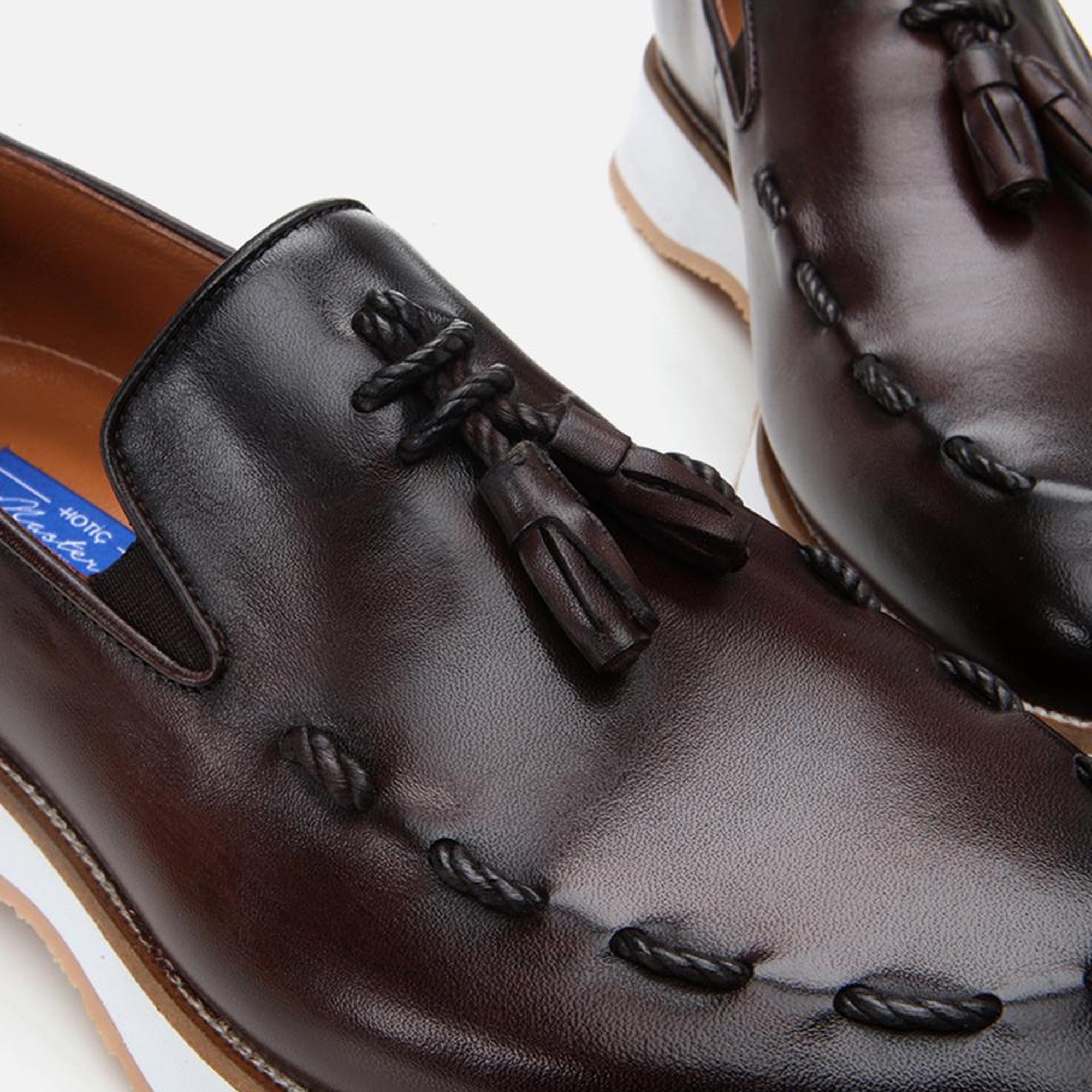 Erkek Deri Kahverengi Püskül Detaylı Klasik Loafer