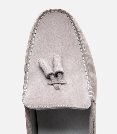  Erkek Süet Deri Gri Püskül Detaylı Günlük Loafer