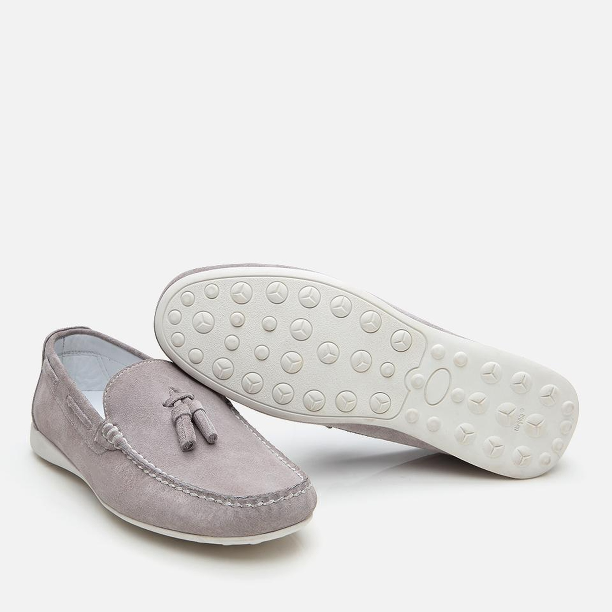 Erkek Süet Deri Gri Püskül Detaylı Günlük Loafer