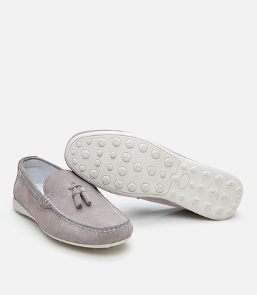  Erkek Süet Deri Gri Püskül Detaylı Günlük Loafer