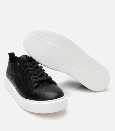  Erkek Deri Siyah Hafif Tabanlı Spor Ayakkabı