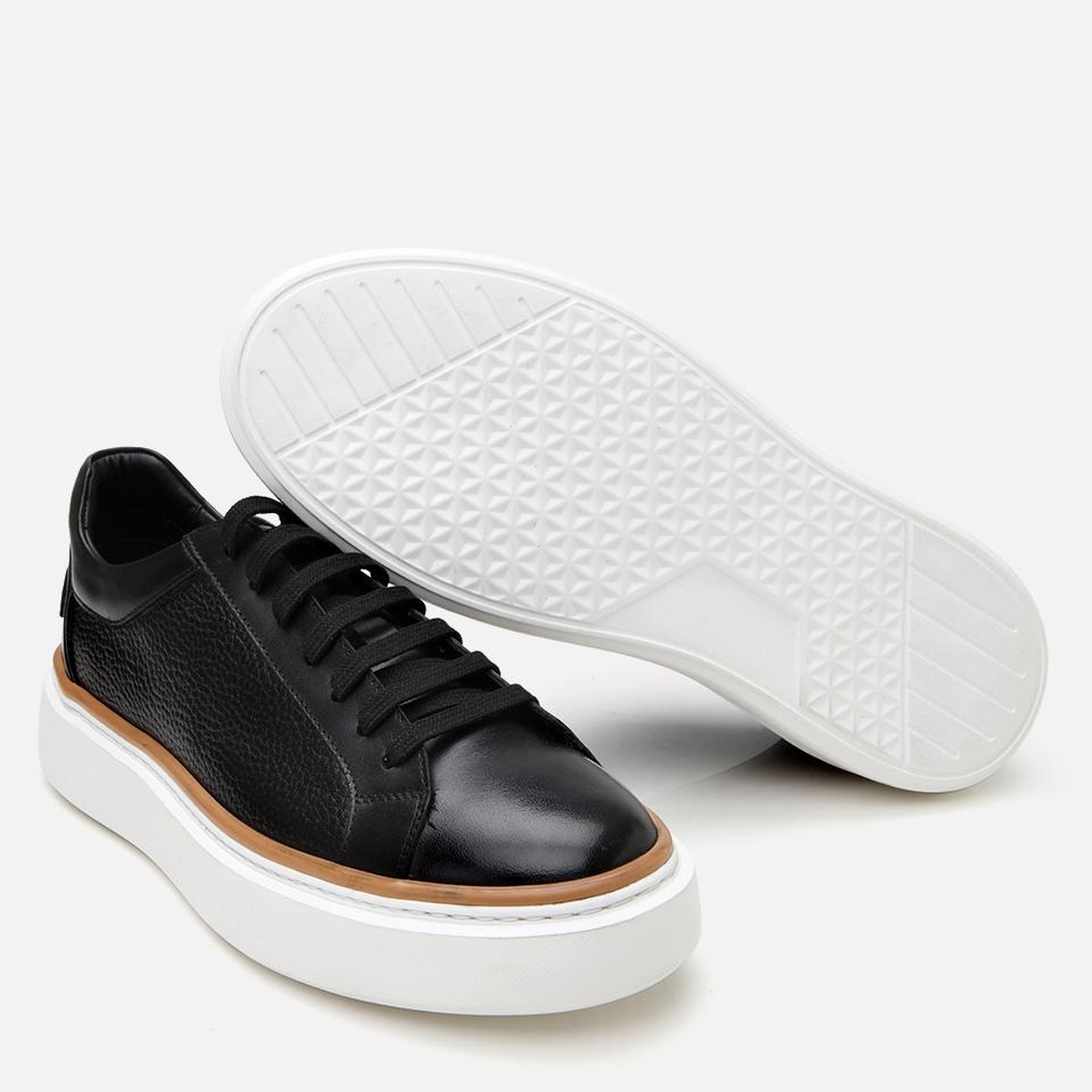 Erkek Deri Siyah Hafif Tabanlı Spor Ayakkabı