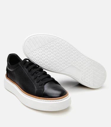  Erkek Deri Siyah Hafif Tabanlı Spor Ayakkabı