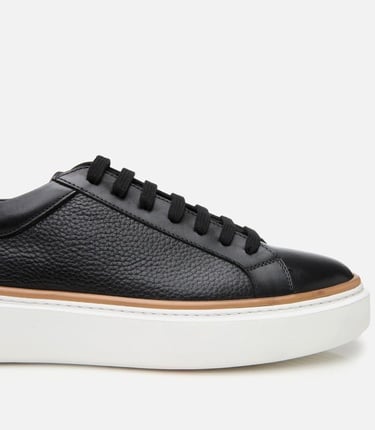  Erkek Deri Siyah Hafif Tabanlı Spor Ayakkabı