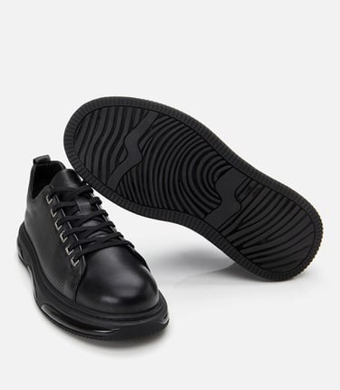  Erkek Deri Siyah Hafif Tabanlı Spor Ayakkabı